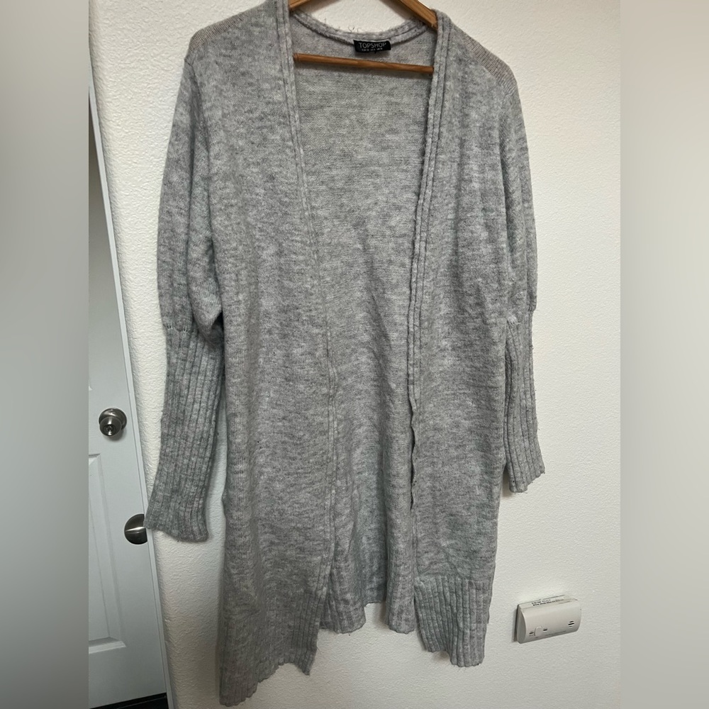 Topshop dolman sleeve open sweater duster with pockets size 6 light grey